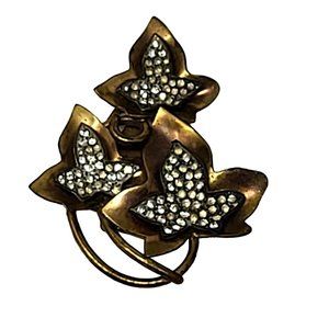 Antique Gold Ivy Statement Brooch Lovely Collar Shawl Cape Sweater Clasp 7717